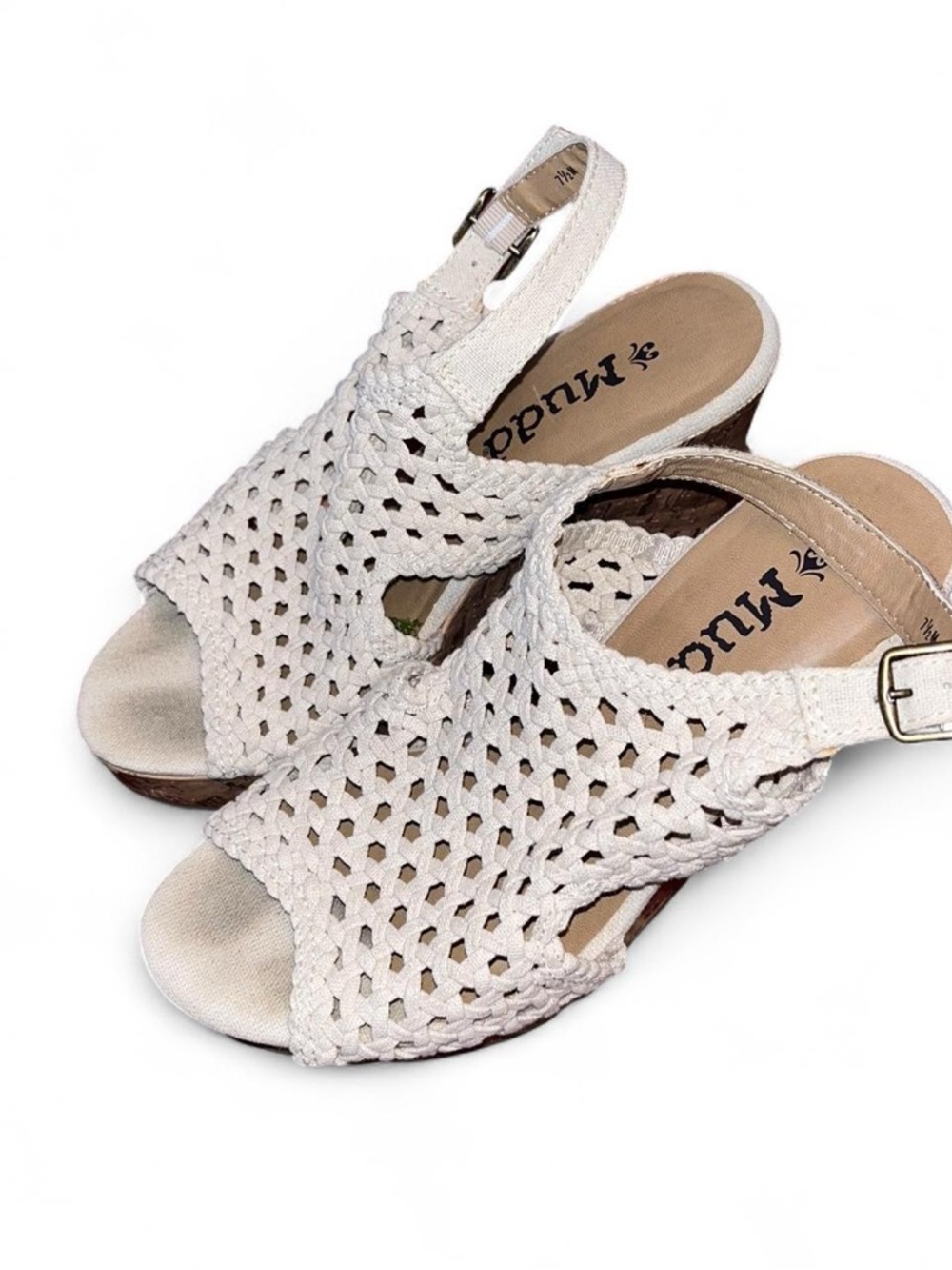 Mudd White Woven Slingback Wedge Sandals